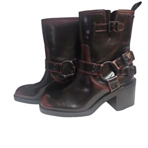 DKNY Women's Burgandy Black Nolan Leather Ankle Boots Size6.5M